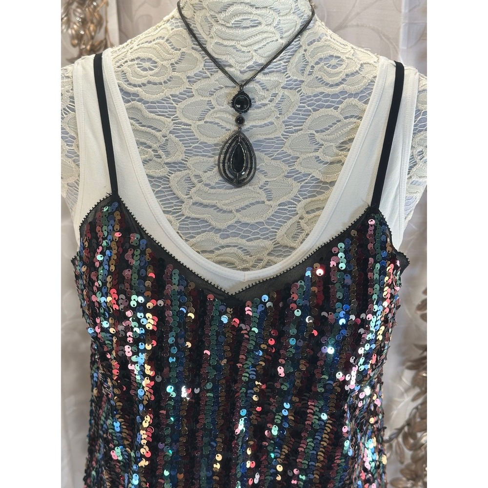 Skies Are Blue Rainbow Sequin Cami Tank Top Size Small NWT Holiday Party‎ Glam - Picture 7 of 13